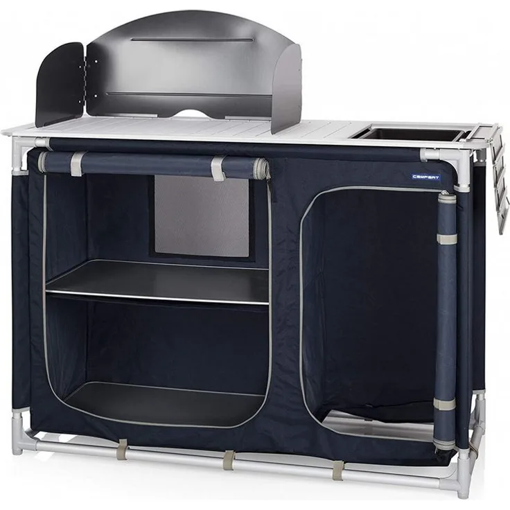 Campart Campingschrank Campingküche mit zwei Aufbewahrungsfächern Spülbecken und Windschutz KI-0753