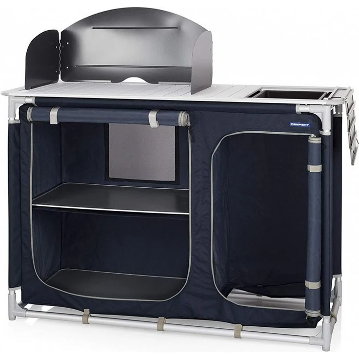 Campart Campingschrank Campingküche mit zwei Aufbewahrungsfächern Spülbecken und Windschutz KI-0753 – Bild 1