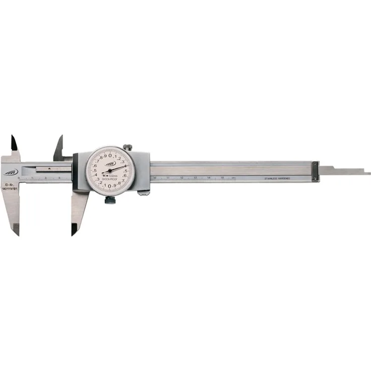 HELIOS-PREISSER 0217501 Uhrmessschieber aus verchromtem, rostfreiem Stahl mit Zeigerumdrehung 2 mm, 150 x 40 mm