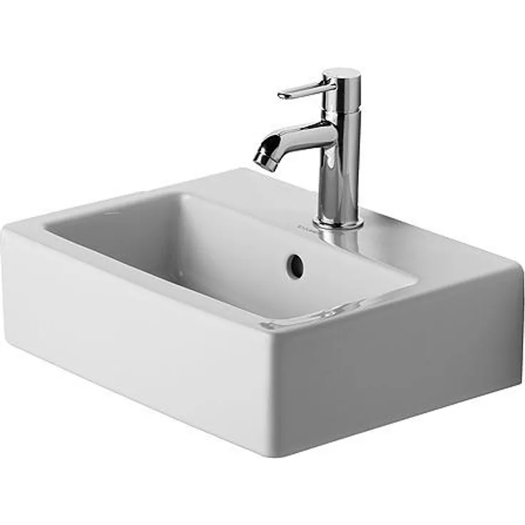 Duravit Handwaschbecken VERO mit Überlauf, Hahnlochbank, 450 x 350 mm, 1 Hahnloch weiß