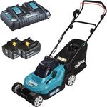 Makita DLM382PM2, Akku-Rasenmäher, 38 cm Schnittbreite, mit 2 Akkus und Doppelladegerät