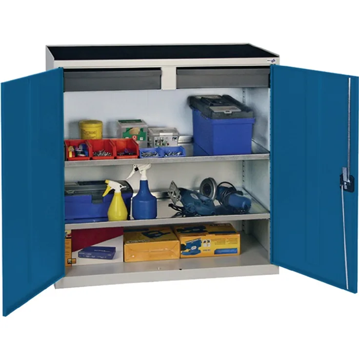 Werkzeug--Beistellschrank H1000xB1000xT500mm 2Schubl.,2BD grau-blau STUMPF