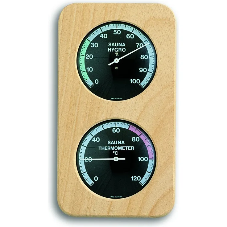 TFA Dostmann Sauna-Thermo-Hygrometer Haar-Synthetik, 40.1004, hitzebeständig, aus Massivholz