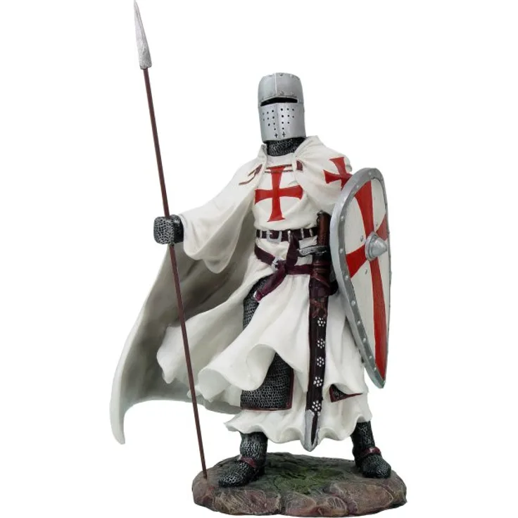 Tempelritter mit Speer und Schild Figur Templer Ritter Deko Skulptur