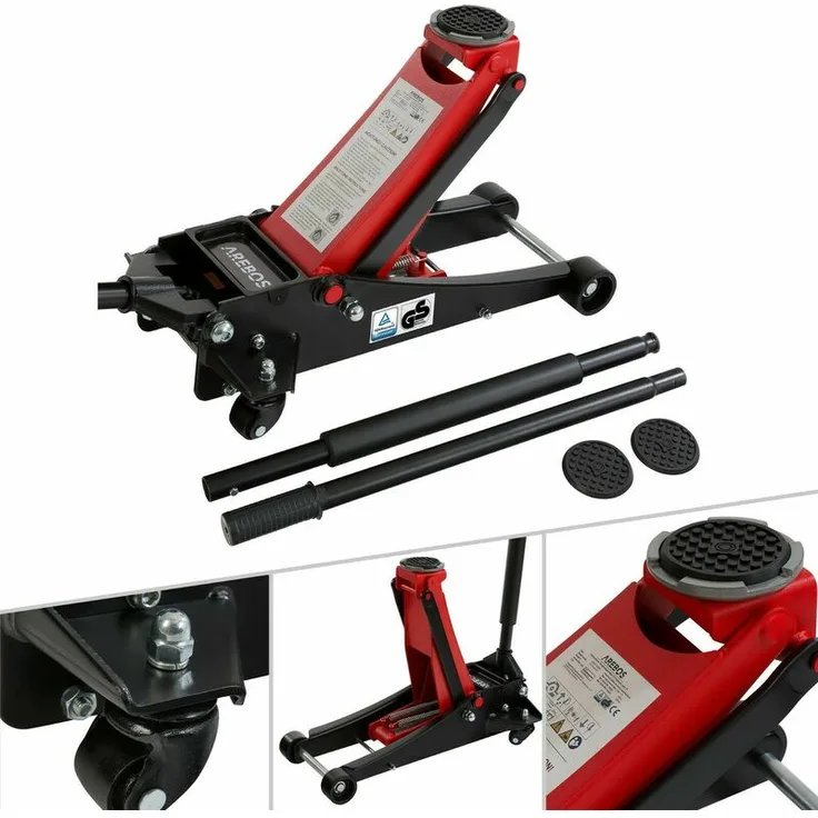 AREBOS 3T Rangierwagenheber Wagenheber Doppelkolben Flach Hydraulisch SUV Rot - Schwarz - Rot