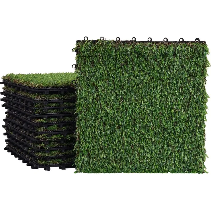 Grasfliese HHG-050, Rasenfliese Grasmatte Kunstrasen, Balkon-Terrasse 11x je 30x30cm 1qm
