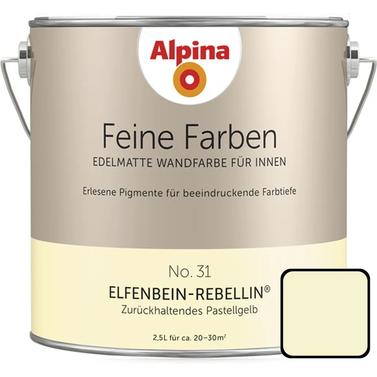 Alpina Feine Farbe No. 31 2,5 l, zurückhaltendes pastellgelb, Elfenbein-Rebellin – Bild 1