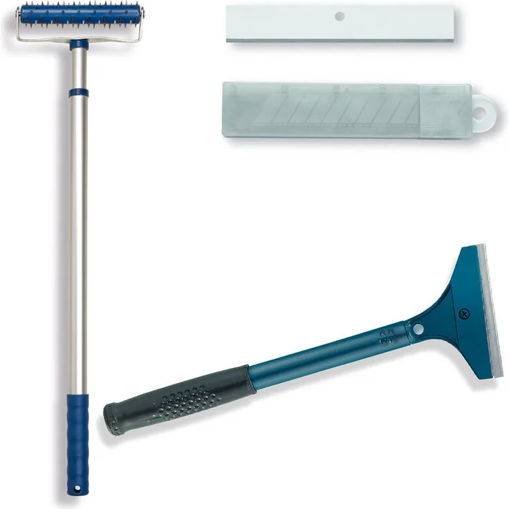 Colorus Tapetenentferner Set 3 tlg | Tapetenschaber 10 cm Bodenschaber Tapetenlöser | Stachelwalze 50 cm - 98 cm Igelwalze, Igelrolle, Tapetenigel