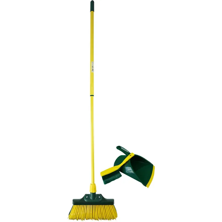 Krallenbesen Set 40 cm Kunststoff mit Teleskopstiel Kehrgarnitur gebogenen Borsten Gartenbesen Straßenbesen Kehrbesen (Besen + Kehrschaufel Set