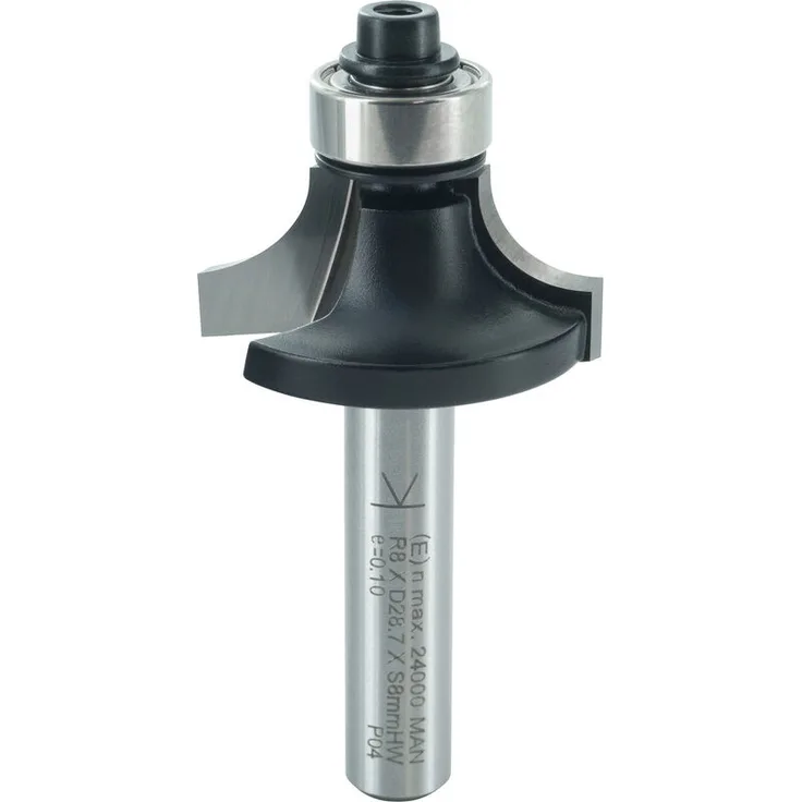 Ent European Norm Tools - ENT 14292 Abrundfräser HW (HM), Schaft (C) 8 mm, Durchmesser (A) 28,6 mm, B 12,7 mm, R 8 mm, D 32 mm, mit Kugellager