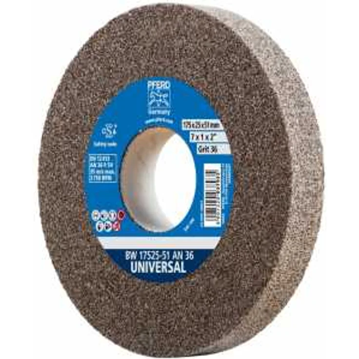 PFERD Schleifbockscheibe, 175x25x51mm, Ausführung UNIVERSAL, Korngröße 36, Normalkorund, 39009710 – Universelle Schleifscheibe mit integrierter Reduzierhülse (32mm) – Bild 1