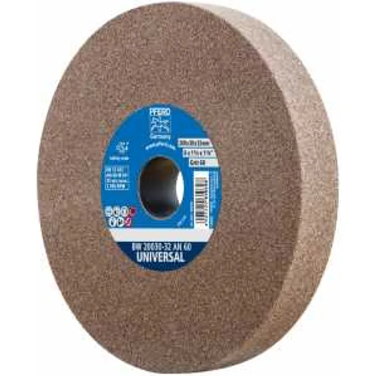 PFERD Schleifbockscheibe, 200x30x32mm, Ausführung UNIVERSAL, Korngröße 60, Normalkorund, 39008444 – Universelle Schleifscheibe mit integrierten Reduzierhülsen (25-20-16mm)