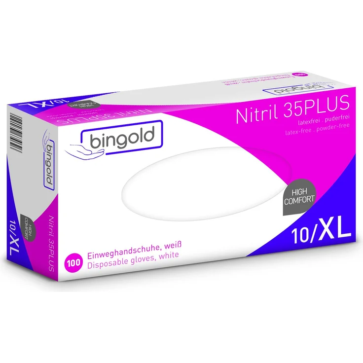 BINGOLD Einmalhandschuhe Nitril 35PLUS, weiß, 100-er Pack – Bild 1