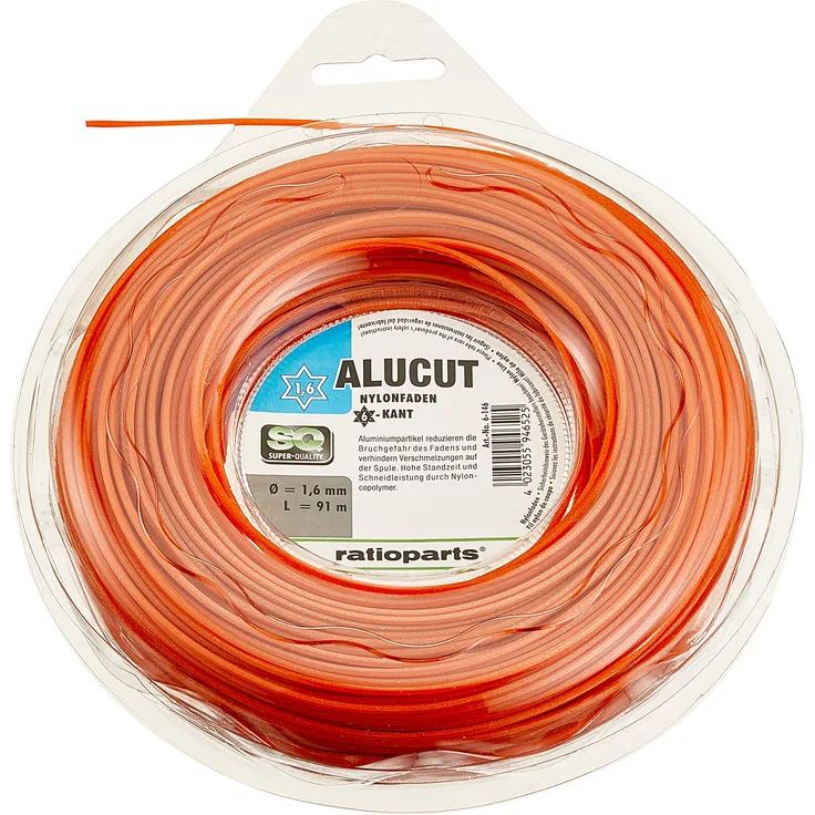 Ratioparts Nylonfaden 1,6 mm Alu-Cut 91 m Trimmerfaden 6-Kant Mähfaden, Orange