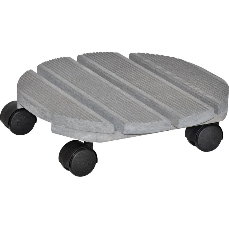 WAGNER Pflanzenroller CREO Ø 29 x 8,5 cm I Pflanzenroller für Innenbereich, Buche grau I Blumenroller aus FSC-Massivholz I Kübelroller aus Holz, geriffelt I Tragkraft 100 kg I Made in EU - 20086401