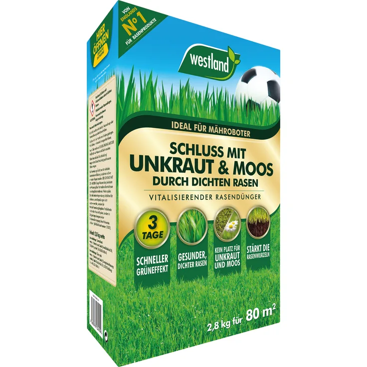 WESTLAND Schluss mit Unkraut und Moos Rasendünger, 2,8 kg für 80 m²