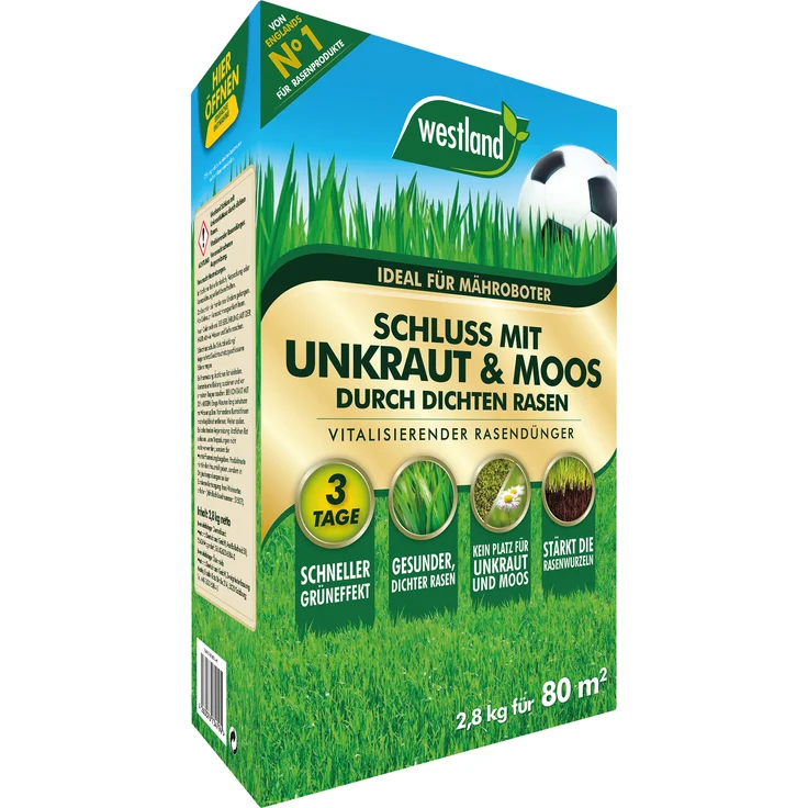 WESTLAND Schluss mit Unkraut und Moos Rasendünger, 2,8 kg für 80 m² – Bild 1