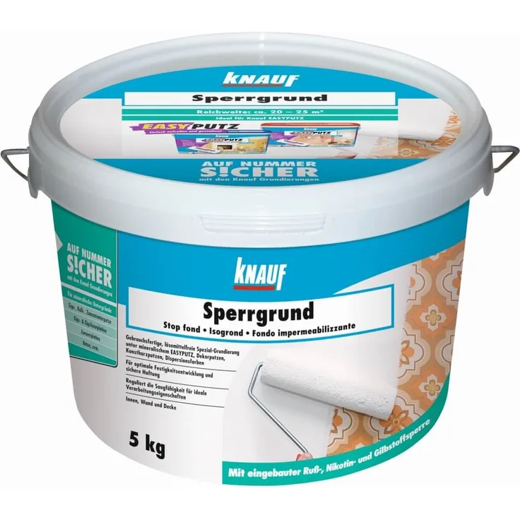 Knauf 89139 Sperrgrund, Spezialgrundierung, hochwirksame Fleckensperre gegen Verfärbungen aus dem Untergrund, gebrauchsfertig, Weiß, 5 kg