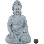 Relaxdays Buddha Figur sitzend, 30 cm, Gartenfigur, Dekofigur Wohnzimmer, Keramik, wetterfest, frostsicher, hellgrau