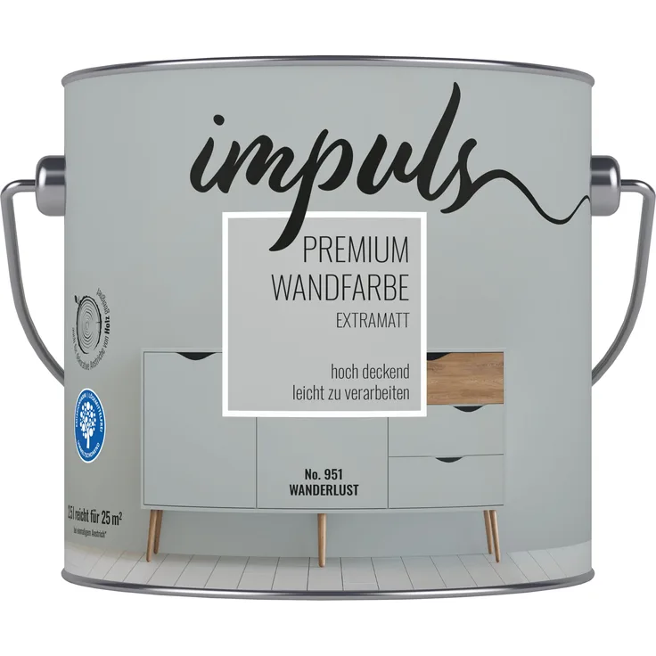 IMPULS Premium Trend Wandfarbe 2,5L Wanderlust grau extra matt Farbe Innenfarbe