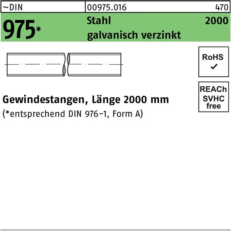 Reyher Gewindestange DIN 975 M 8 x 2000mm Stahl galvanisch verzinkt