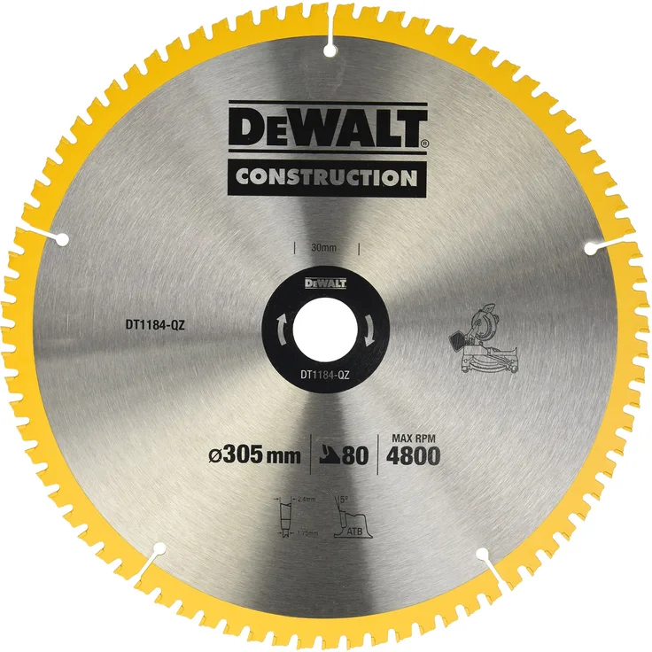 Dewalt DT1184-QZ Bau Kreissägeblatt Stationaer 305x30x2.41 80WZ 7°