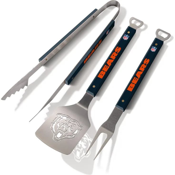 Sportula Spirit Series NFL Chicago Bears Grillbesteckset Grillwerkzeug, 3 Stück, mit Flaschenöffner, mit Wender, Zange und Gabel
