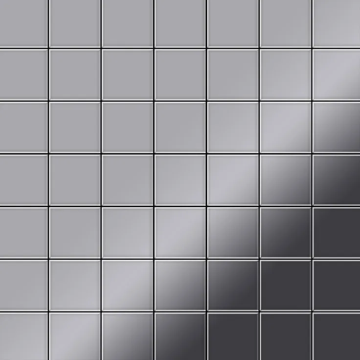 Alloy Mosaik Fliese massiv Metall Edelstahl hochglänzend in grau 1,6mm stark Attica-S-S-M 0,85 m2
