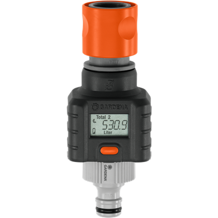 GARDENA Wassermengenzähler: Praktischer Wasserzähler zur Anbringung am Wasserhahn oder Verbrauchsgerät, zur Kontrolle des Wasserverbrauchs, mit übersichtlichem Display, batteriebetrieben (8188-20) 4078500818902