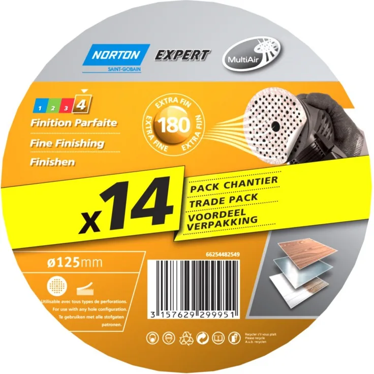 Norton Expert Schleifscheiben, perforiert 125 x 18 mm Stärke Grade 180 14 Stück