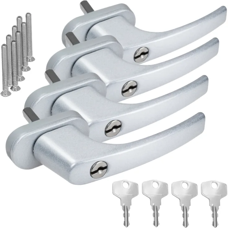 4 x Alu Fenstergriff in Silber F1 abschließbar - Stiftlänge 40mm