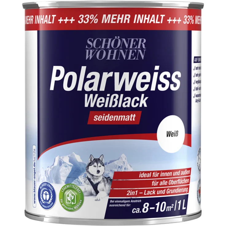 Schöner Wohnen - 2in1 Lack und Grundierung Polarweiss, weiß, seidenmatt - weiß – Bild 1