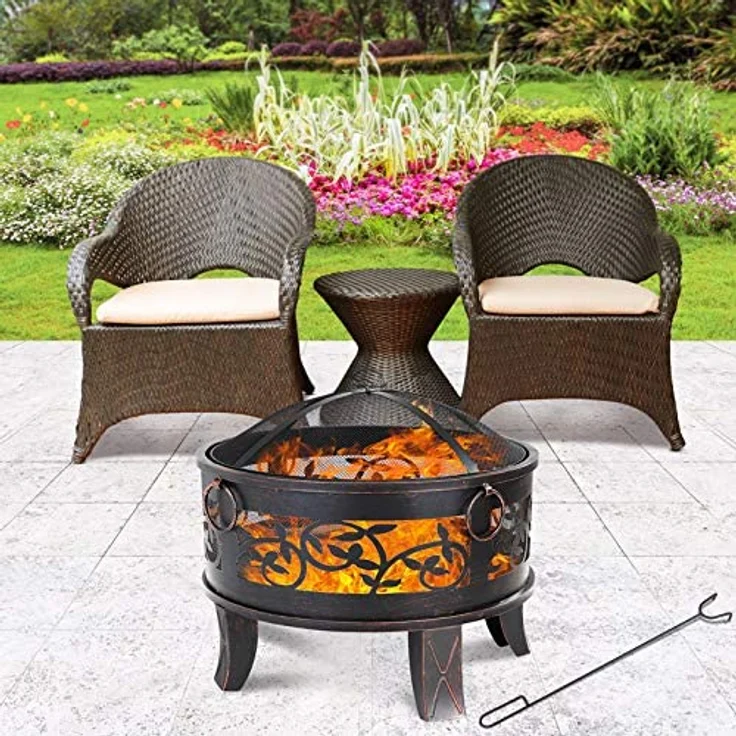 Gardebruk Feuerkorb rund Ø 67 cm Stahl Schürhaken Funkenfluggitter Feuerstelle Feuerschale Grillfeuer Garten  (107447) – Bild 2