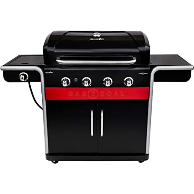 Char-Broil Gas2Coal 440 Hybrid Holzkohlegrill - 4 Brenner Gas & Holzkohlegrill mit Seitenbrenner, Schwarz