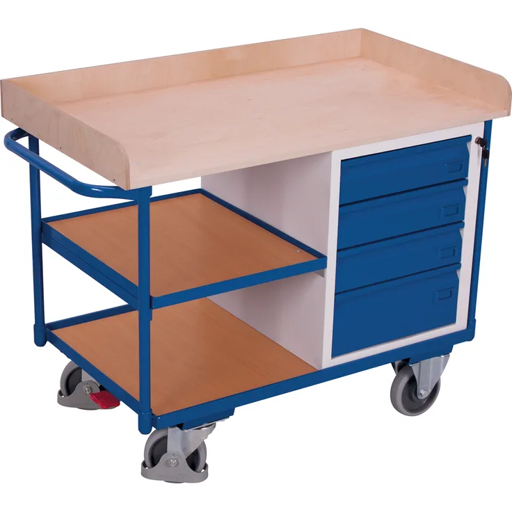 VARIOfit Werkstattwagen mit Schiebegriff, 4 Schubladen und 3 Ladeflächen bis 1125x630mm