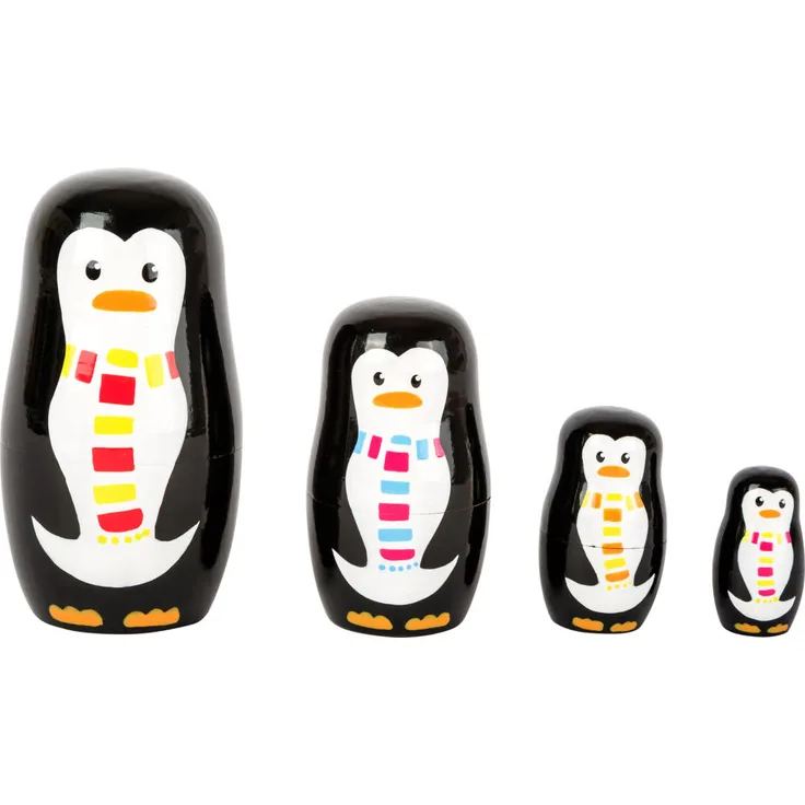 Small Foot 10619 Matrjoschka-Pinguinfiguren aus Holz in Vier verschiedenen Größen und Farben, schult die Hand-Augen-Koordination und eignet Sich als Dekoration