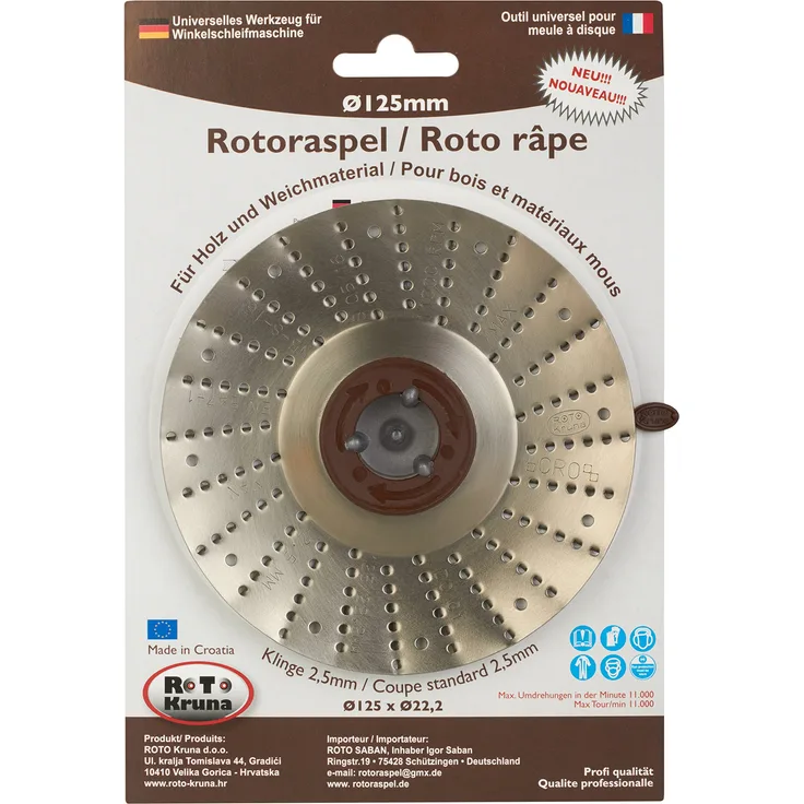 Rotoraspel 125 mm Klinge 2,5 , Grob Schleifscheibe 125x22mm für Holz,Kunststoff,Gummi