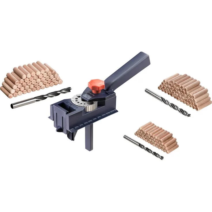 kwb Dübelprofi Komplett-Set – Universal-Bohrhilfe inkl. CV Holzbohrer und Holzdübel