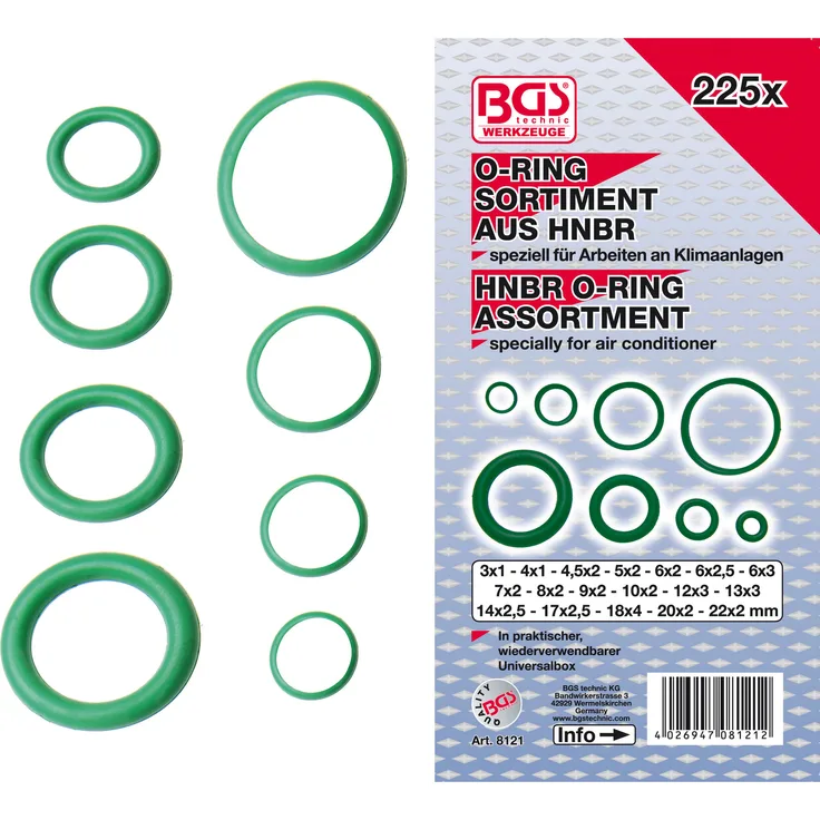 BGS 8121 HNBR O-Ring-Sortiment, Durchmesser 3-22 mm 225 teilig
