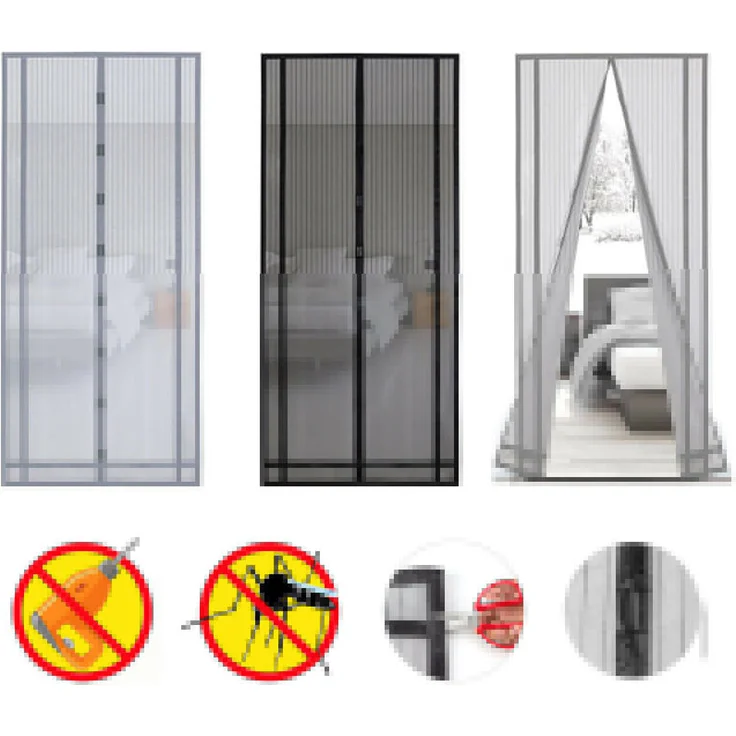 Fliegengitter Moskitonetz Insektenschutz für Tür Magnetverschlüsse Vorhang, 220 x 130 cm - grau – Bild 1
