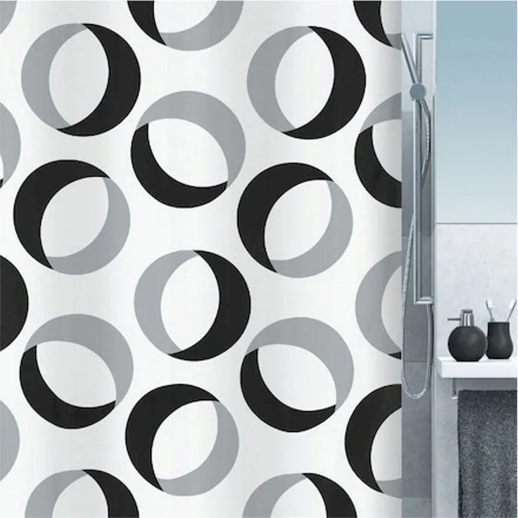Spirella Duschvorhang Textil Muster -Rings grey-black- - 180 x 200 cm B x H Rings grey-black