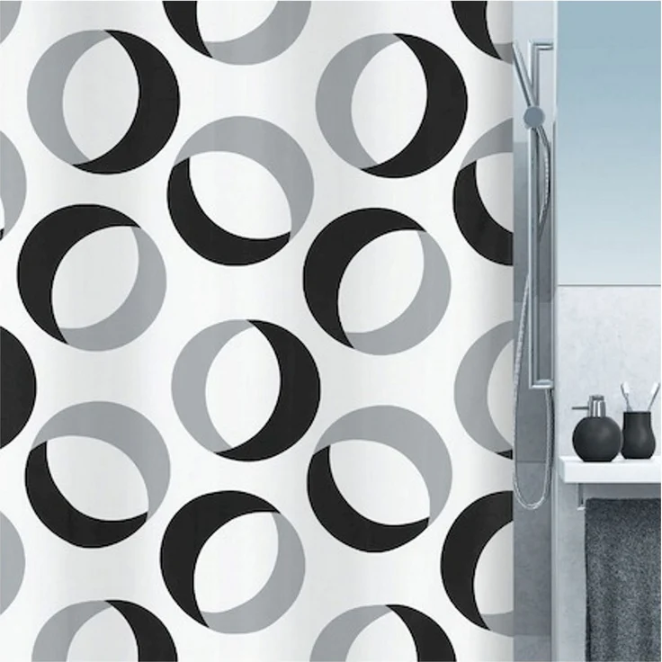 Spirella Duschvorhang Textil Muster -Rings grey-black- - 180 x 200 cm B x H Rings grey-black