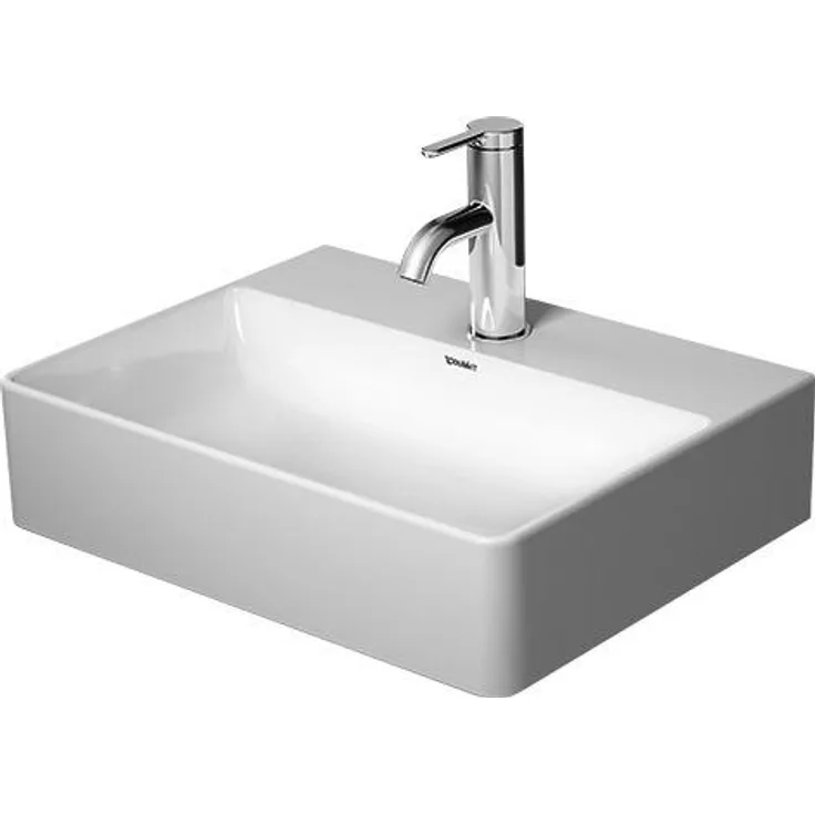 Duravit Handwaschbecken DURASQUARE ohne Überlauf, mit Hahnlochbank, geschliffen, 450 x 350 mm 1 Hahnloch weiß