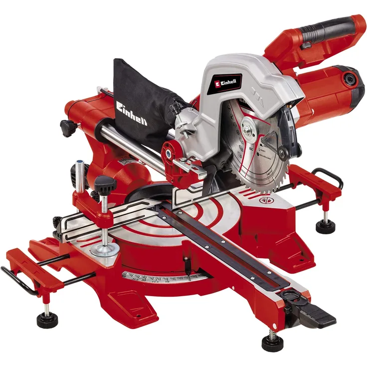 Einhell Zug-Kapp-Gehrungssäge TC-SM 216 (1.600 W, Ø216 x Ø30 mm Sägeblatt, 30.5 cm-21.5 cm Schnittbreite 90°-45°, Schnellverstellung Drehtisch, Neuheit 2020, Spindle-Lock, inkl. Hartmetall-Sägeblatt)