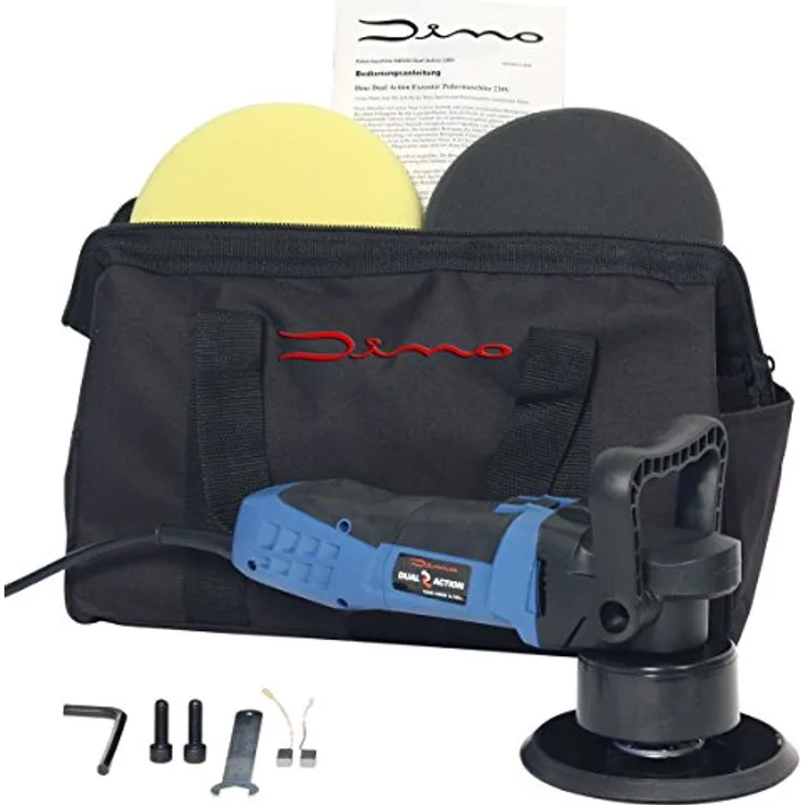Dino KRAFTPAKET 8mm-600W Exzenter Poliermaschine Stufenlos im Set mit Polierschwamm Polierteller Tasche für Auto KFZ Boot