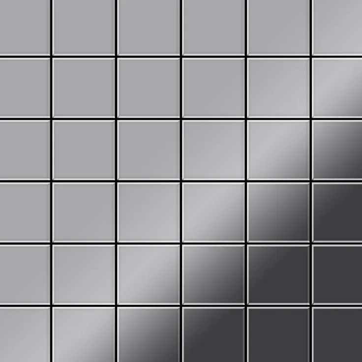 Alloy Mosaik Fliese massiv Metall Edelstahl hochglänzend in grau 1,6mm stark Cinquanta-S-S-M 0,94 m2