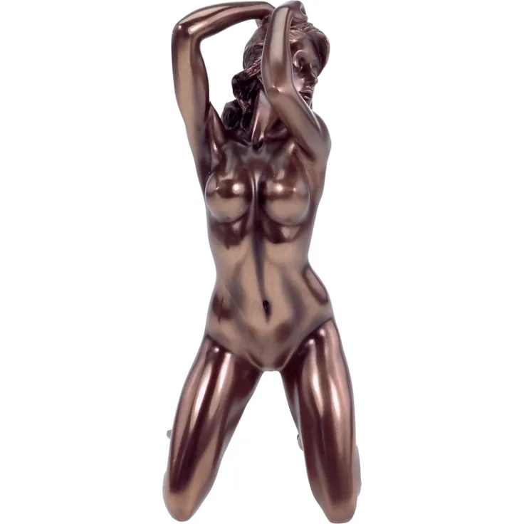 Weiblicher Akt Harmonie Frau kniet Arme am Kopf bronziert Figur Skulptur