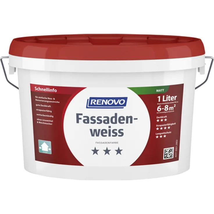 Renovo - Fassadenfarbe, weiß, matt, 1 l - weiß