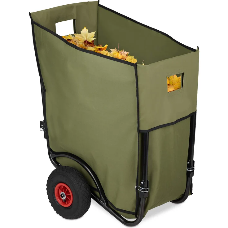Relaxdays Laubwagen, großer Gartentrolley, klappbare Laubkarre für den Garten, 2 Luftreifen, Laubsack 160 Liter, grün – Bild 1