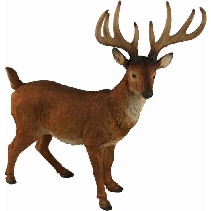 Dekofigur stehender Hirsch, Polyresin, Braun, L 34 cm, Höhe 32 cm